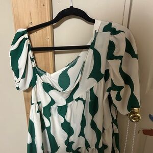 SHEIN One Shoulder Green and White Dress